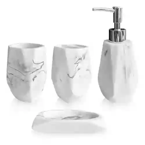 Organizador De Baño 4 Piezas De Lujo Con Dispensador De Jabón Elegante Blanco Mix