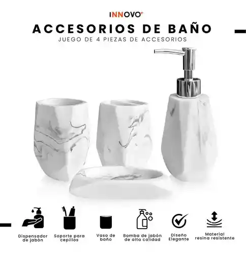 Organizador De Baño 4 Piezas De Lujo Con Dispensador De Jabón Elegante Blanco Mix