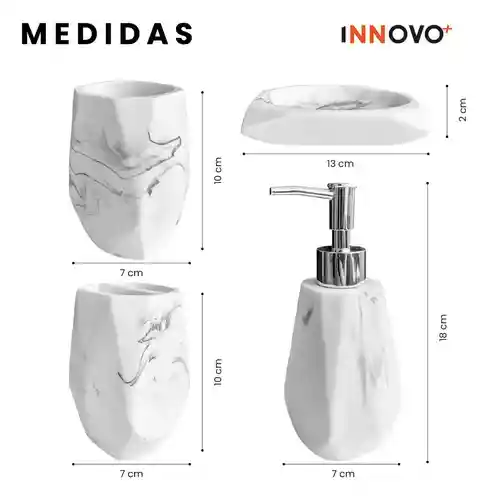 Organizador De Baño 4 Piezas De Lujo Con Dispensador De Jabón Elegante Blanco Mix