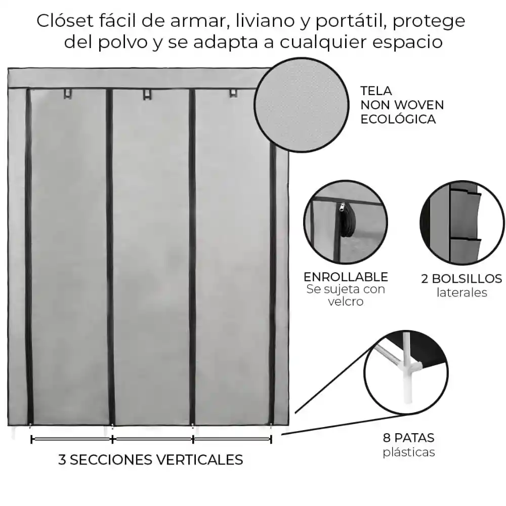 Closet Ropero Armario 3 Puertas Estante Organizador De Ropa