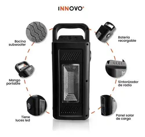 Parlante Radio Ktx-1479 Bluetooth Con Panel Solar |mp3 Usb Fm Linterna Led Lateral Recargable Y Portátil