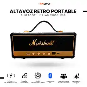 Parlante Bluetooth Sonido Potente Usb Mp3 Fm Marshall Clasic Negro Replica