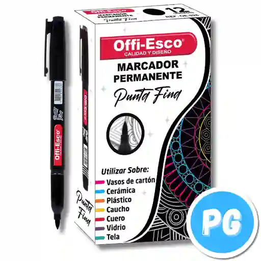 Caja Marcador Offi Esco Punta Fina X12 Unds Negro
