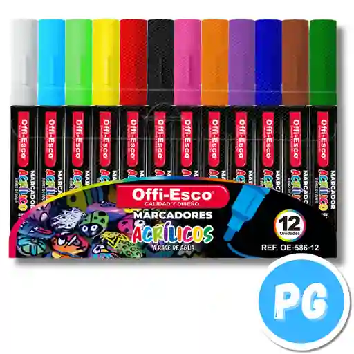 Paquete Marcador Offi Esco Acrilico X12 Unds Surtido 5mm Oe 586