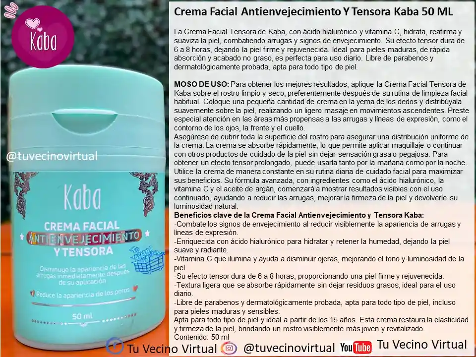 Crema Facial Tensora, Contorno De Ojos Y Pocima De Pestañas Kaba