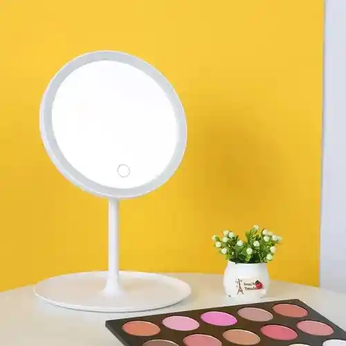 Espejo De Maquillaje Con Luz Led Táctil Recargable Desmontable Moderno Con Soporte Blanco