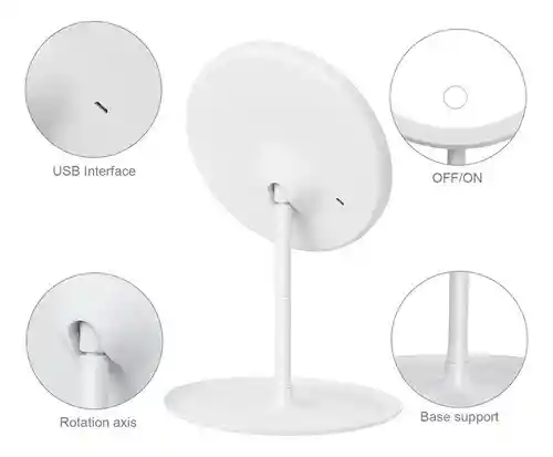 Espejo De Maquillaje Con Luz Led Táctil Recargable Desmontable Moderno Con Soporte Blanco