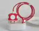 Kit Protector Funda Forro Hongo Toad Super Mario Bros Cargador Iphone 20w