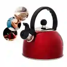 Tetera 2.5 Litros Acero Inoxidable Con Silbato Roja 18/10 Hervidor De Agua