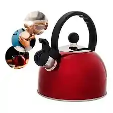 Tetera 2.5 Litros Acero Inoxidable Con Silbato Roja 18/10 Hervidor De Agua