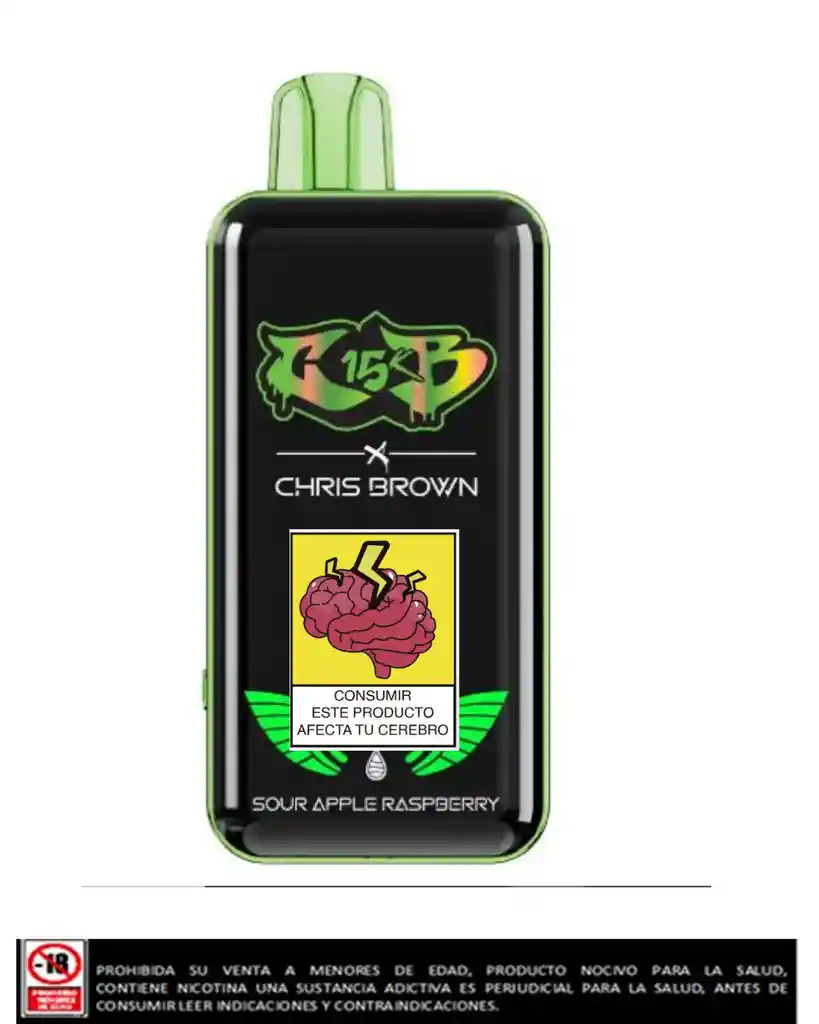 Vapeador Chris Brown 15.000 Puffs Sour Apple Rasberry