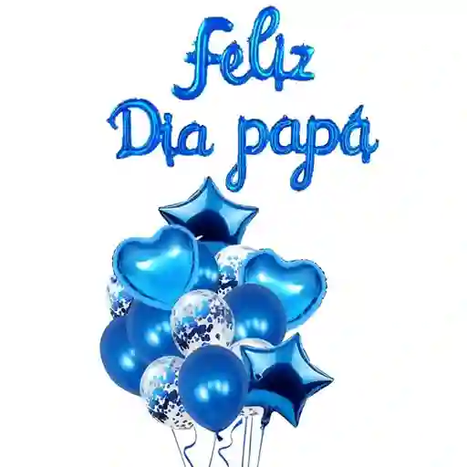 Kit Globos Metalizados Y Latex Feliz Dia Papa Decoracion Fiesta Azul
