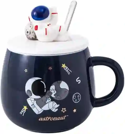 Mug Taza Coleccionable Astronauta Kawaii Cuchara Tapa Astronauta