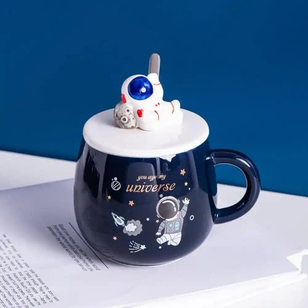 Mug Taza Coleccionable Astronauta Kawaii Cuchara Tapa Astronauta