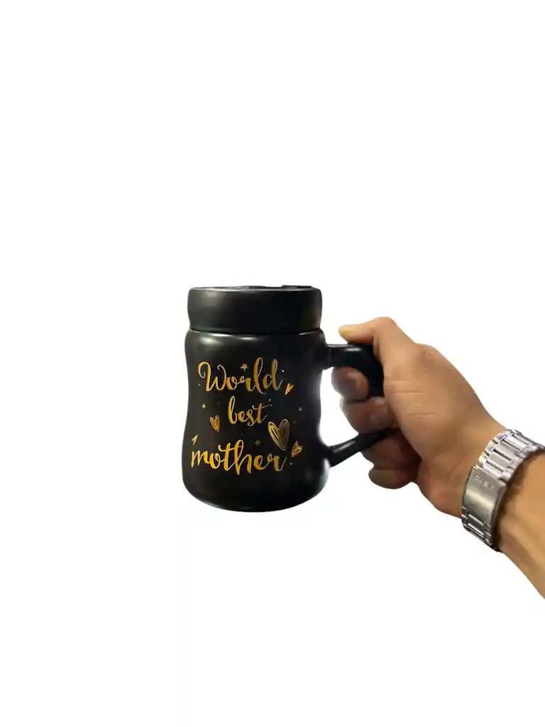 Mug Taza Coleccionable Tapa Espejo World Best Mother Negro