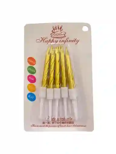 Vela Fiesta Rayas Dorada 8un De 7cm