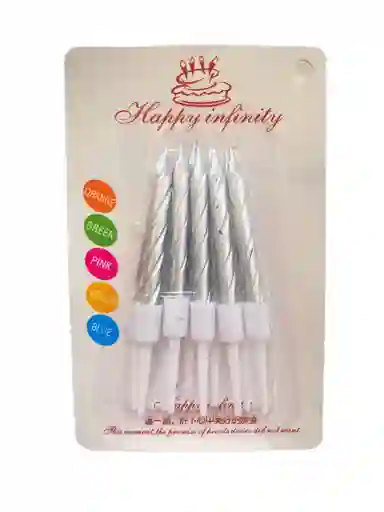 Vela Fiesta Rayas Plateada 8un De 7cm
