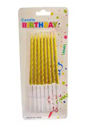 Vela Fiesta Rayas Dorada 8un De 12cm