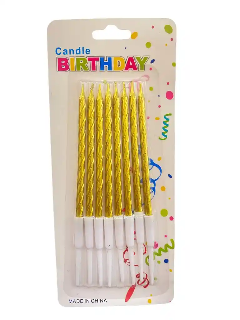 Vela Fiesta Rayas Dorada 8un De 12cm