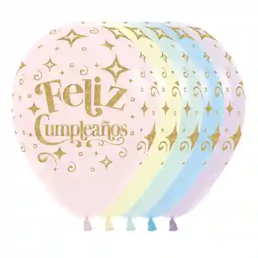 Globos Bombas Latex Redondo Fiesta R-12 X 12 Unidades Feliz Cumpleaños Diamante Escarchado Dorado Pastel Mate Surtido Sempertex