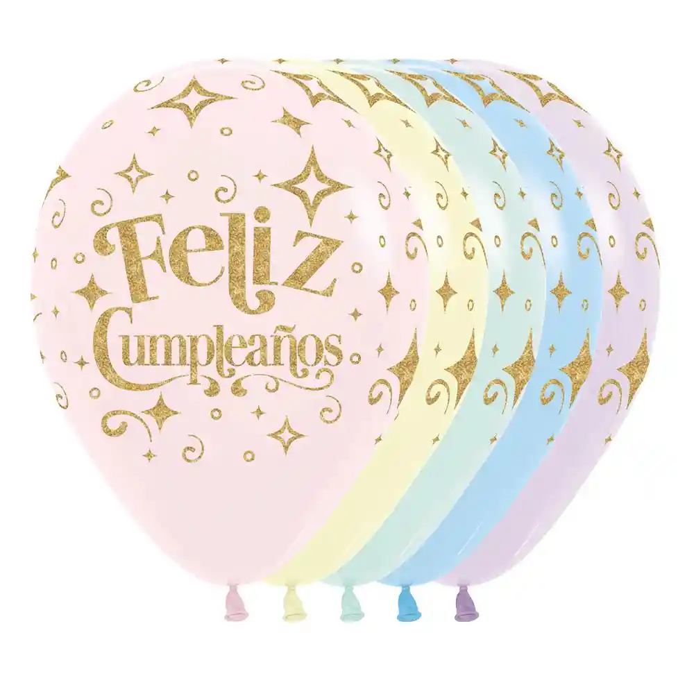 Globos Bombas Latex Redondo Fiesta R-12 X 12 Unidades Feliz Cumpleaños Diamante Escarchado Dorado Pastel Mate Surtido Sempertex