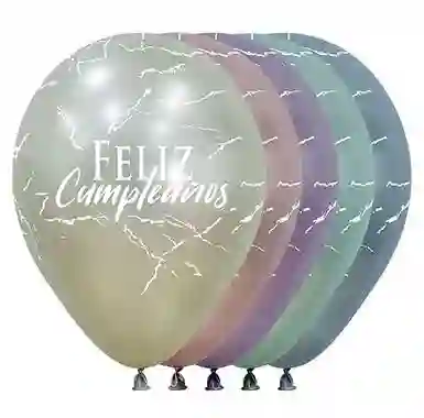 Globos Bombas Latex Redondo Fiesta R-12 X 12 Unidades Feliz Cumpleaños Silk Surtido Sempertex