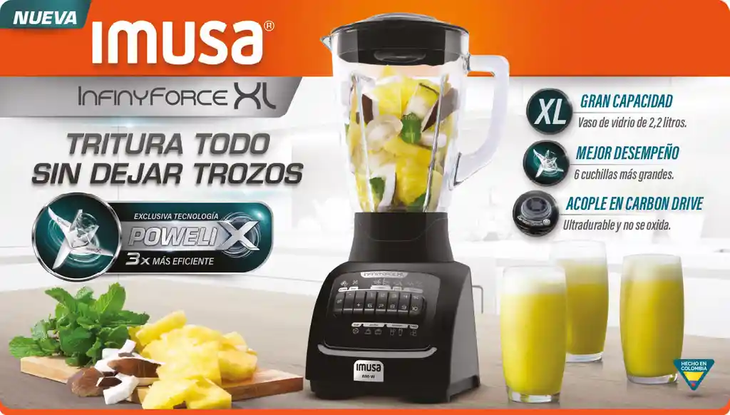 Licuadora Imusa Infiny Force Xl 2.2 Litros Vaso Vidrio 10v