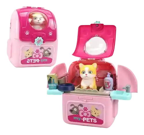 Juguete Maleta Cuidados De Mascotas Gato 2 En 1 Portatil Niña