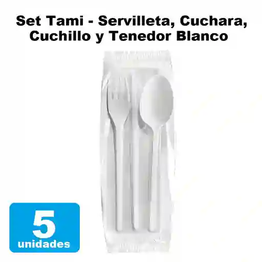 Set De Cubiertos Con Cuchara, Tenedor, Cuchillo Y Servilleta X 5und
