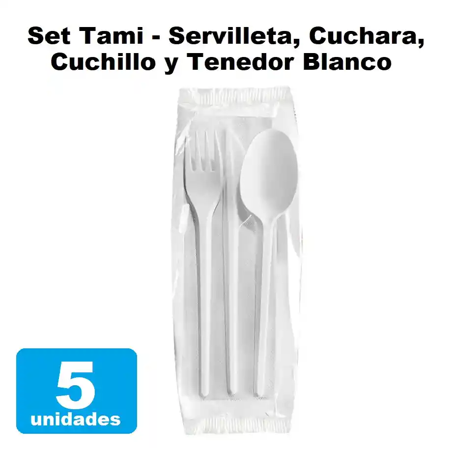 Set De Cubiertos Con Cuchara, Tenedor, Cuchillo Y Servilleta X 5und