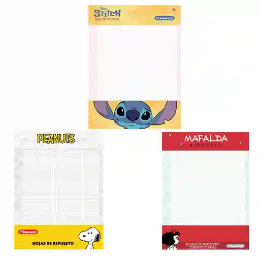 Respuesto De Folder De Diseños Animados Stitch, Snoopy Y Mafalda
