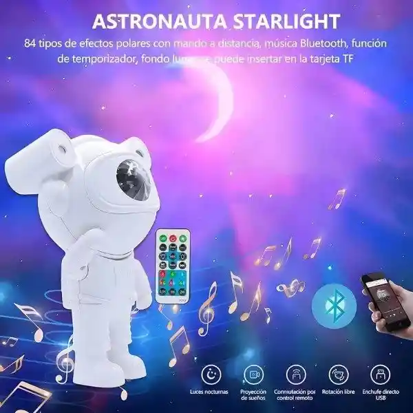 Astronauta Proyector Estrellas Nublosa Con Bluetooth