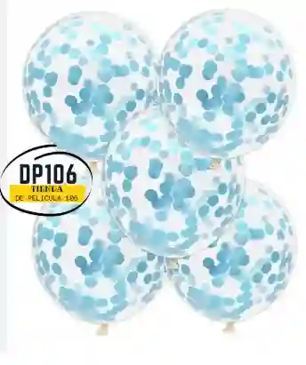 Globos Con Confettis Azul Cielo X 5 Und
