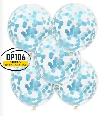 Globos Con Confettis Azul Cielo X 5 Und