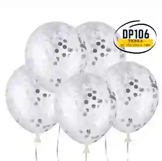 Globos Con Confettis Plateadas X 5 Und