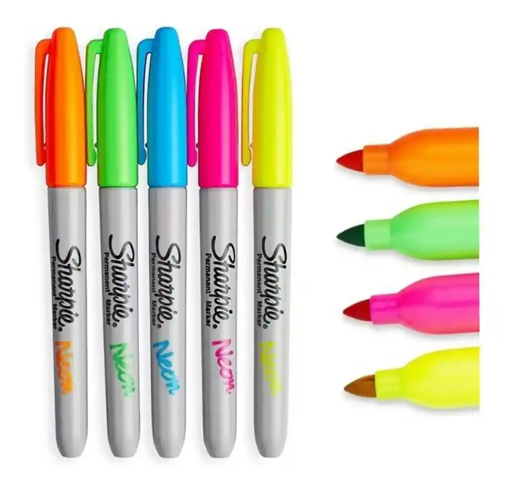 Marcadores Sharpie Colores Neon Marcador Fluorescente Bajo Luz Negra X5 Unidades