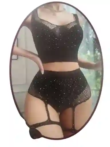 Lencería De Malla Brillante Para Mujer, Lencería Sexy De Malla Con Diamantes De Imitación,