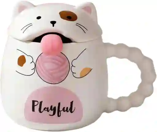 Mug Taza Coleccionable Gato Saca Lengua Kawaii Blanco
