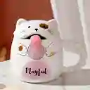 Mug Taza Coleccionable Gato Saca Lengua Kawaii Blanco
