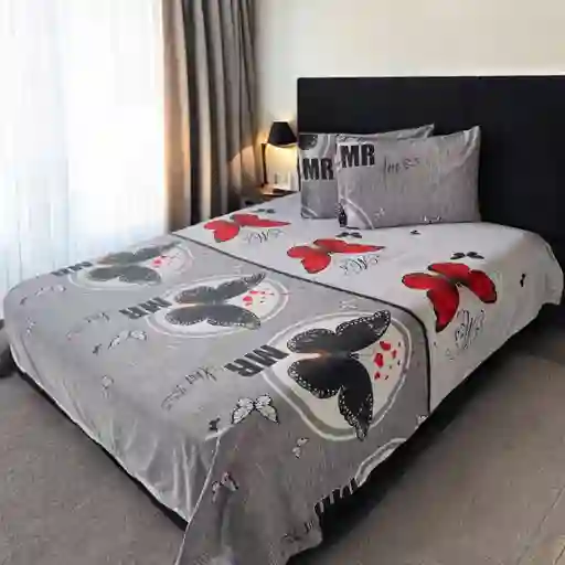 Juego De Sábanas Estampadas En Poliéster Tamaño Doble Mariposas Gris