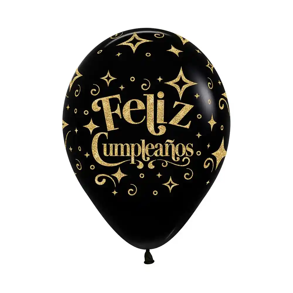 Globos Bombas Latex Redondo Fiesta R-12 X 12 Unidades Feliz Cumpleaños Diamante Escarchado Dorado Fashion Negro Sempertex
