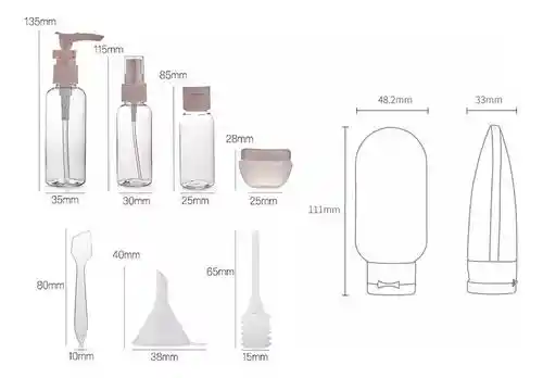 Juego Kit De Botellas Para Viaje X 11 Piezas Reutilizables 002