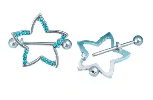Piercing Para Pezón X2 Acero Estrella Azul