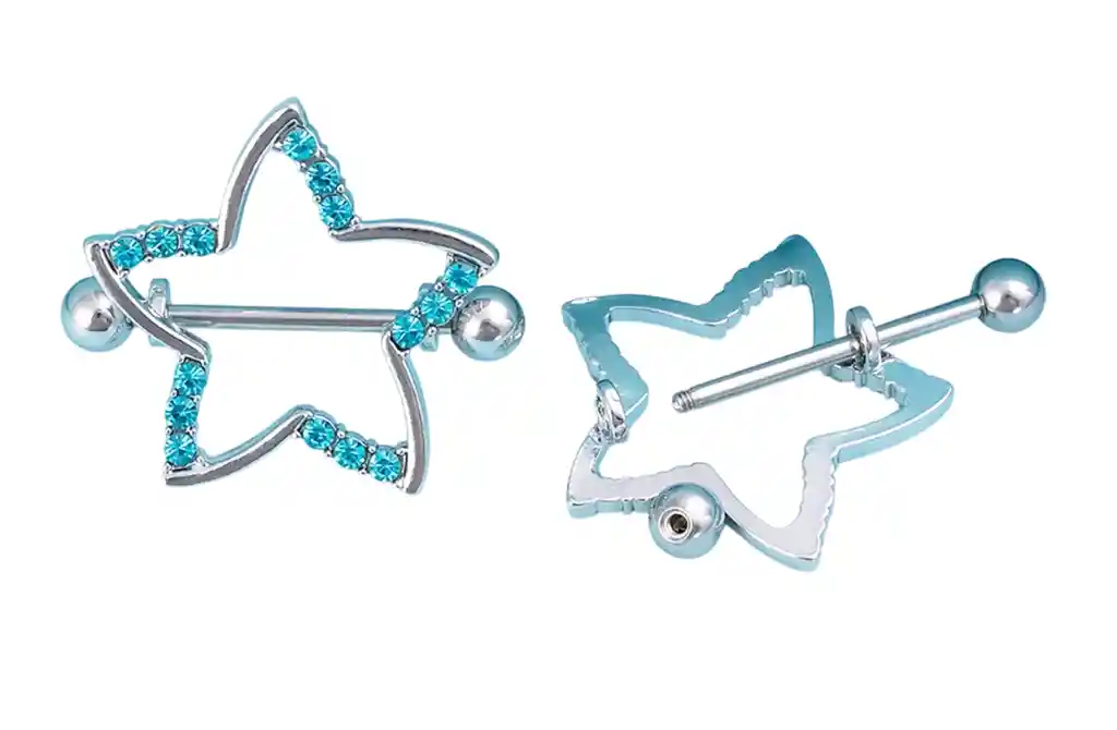 Piercing Para Pezón X2 Acero Estrella Azul