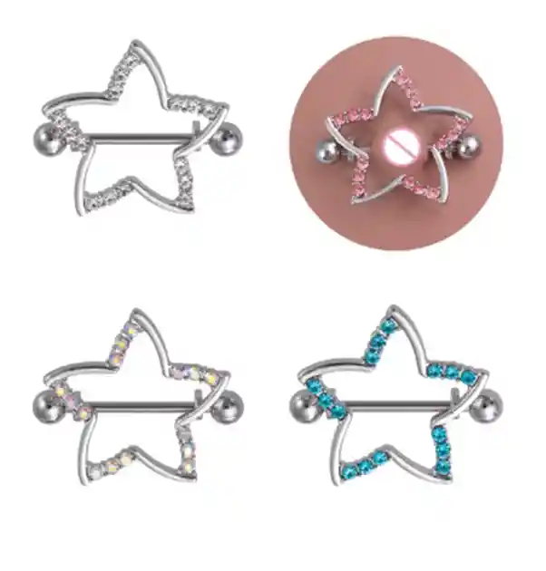 Piercing Para Pezón X2 Acero Estrella Azul