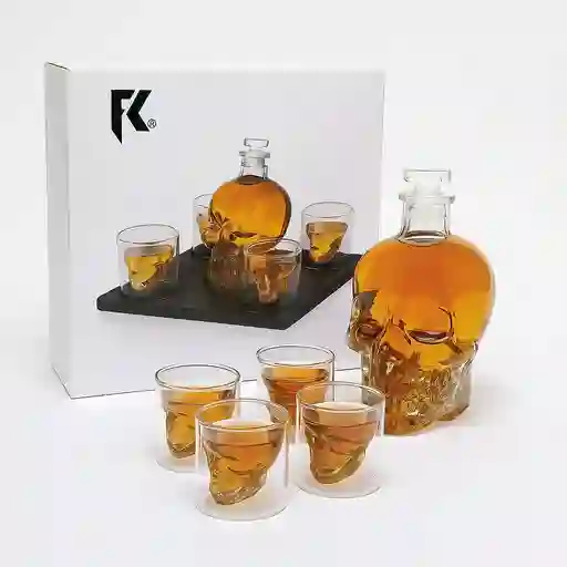 Whiskera De Calavera Decantador Licorera Craneo + 4 Vasos Fk23b-65