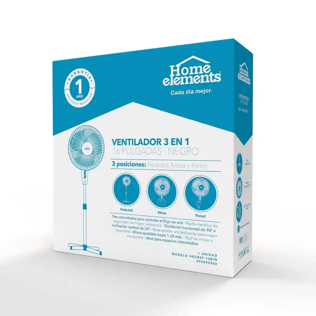 Ventilador Home Elements 3 En 1 Hecrsf-16bin De Pie 16