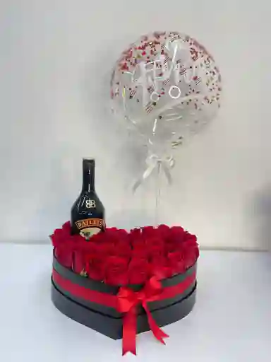 Caja Corazon Con Rosa Y Baileys