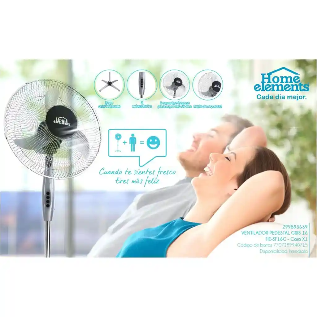Ventilador Home Elements Hesf-16g Pedestal 16 Pulgadas 110v