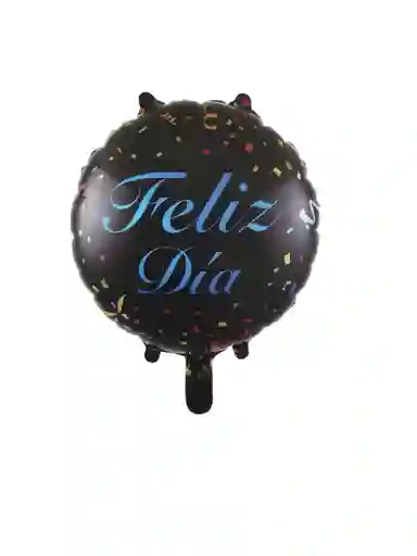 Globo Metalizado Redondo 18" "feliz Dia" Negro Puntos Multicolor